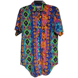 Vintage Sunny Sport by Sunny South Bright Colorful Abstract Button Shirt, Small